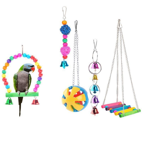 5PCS Hanging Parrot Toys Set with Swings and Ladders for Budgies Cockatiels Cages