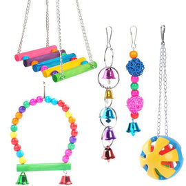 5PCS Hanging Parrot Toys Set with Swings and Ladders for Budgies Cockatiels Cages - 0