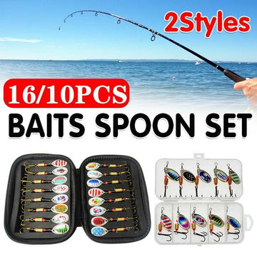 10/16PCS Fishing Lure Spinners Baits Spoon Set with Tackle Bag Trout Bass Tackle - A(16PCS) - 0