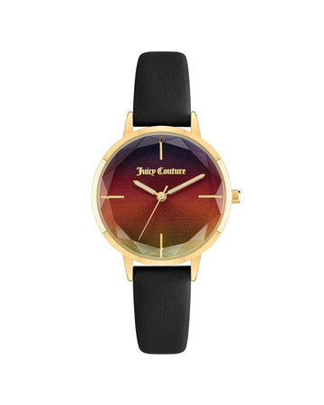 Gold Fashion Womens Analog Quartz Watch with Black Leatherette Wristband One Size Women