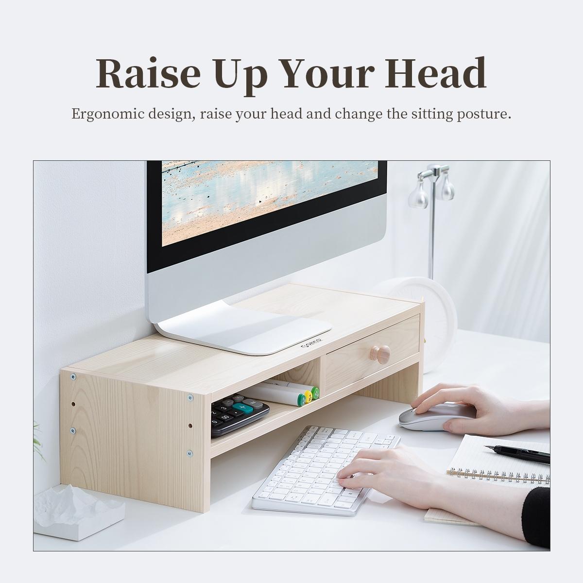 Wood Grain Monitor Stand with Drawer - 2 Layers