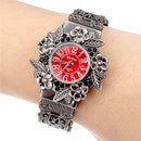 Flower Embossed Retro Bracelet Watch - Women Quartz - Red-1