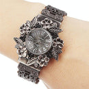 Flower Embossed Retro Bracelet Watch - Women Quartz - Red-6