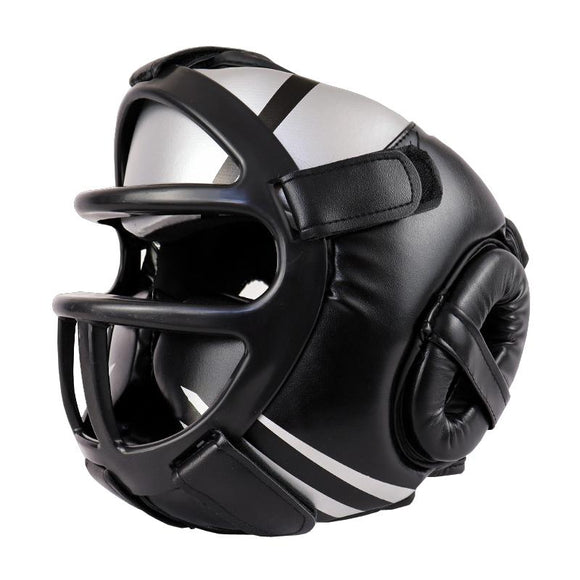 Competition Sparring Boxing Helmet For Head Protection - Black With Mask - S