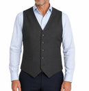 Mens Peaked Vest Waistcoat w/ Knitted Back Suit Formal Wedding Dress Up - Charcoal-2