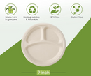 600pcs Disposable Sugarcane Bagasse 3-Compartment Paper Plates Eco 23cm (9") Bulk-3