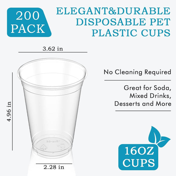 540x 16oz (480ml) Premium Plastic Clear Cups Extra Strong PET BPA Free