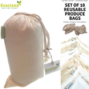 Set of 10 ECOCLAND Reusable Mesh Produce Bags Fruit Grocery Storage Washable Eco Bag-10