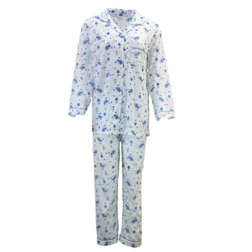 Womens PYJAMAS PJs Set Pajamas Ladies Cotton PJ Womens Long Sleeve Sleepwear - Blue - 12