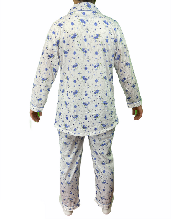 Womens PYJAMAS PJs Set Pajamas Ladies Cotton PJ Womens Long Sleeve Sleepwear - Blue - 20