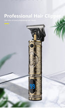 LCD Hair Clipper Barber Professional Electric Trimmer Shaver Beard Vintage - Gold-10