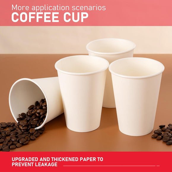 1000x 12oz Premium Paper Coffee Cups in White Bulk Wax Free Extra Strong in White