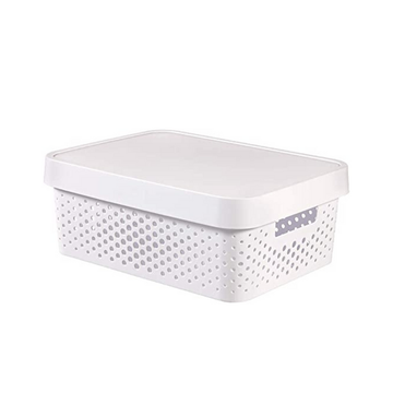 16x 11L Premium Plastic Storage Basket Container Box w/ Lid Dot Pattern (36*27*14cm) - 0