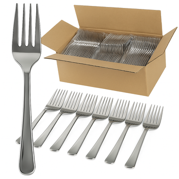1200x Reusable Plastic Forks Cutlery Bulk BPA Free Extra Strong - Gloss Silver - 0