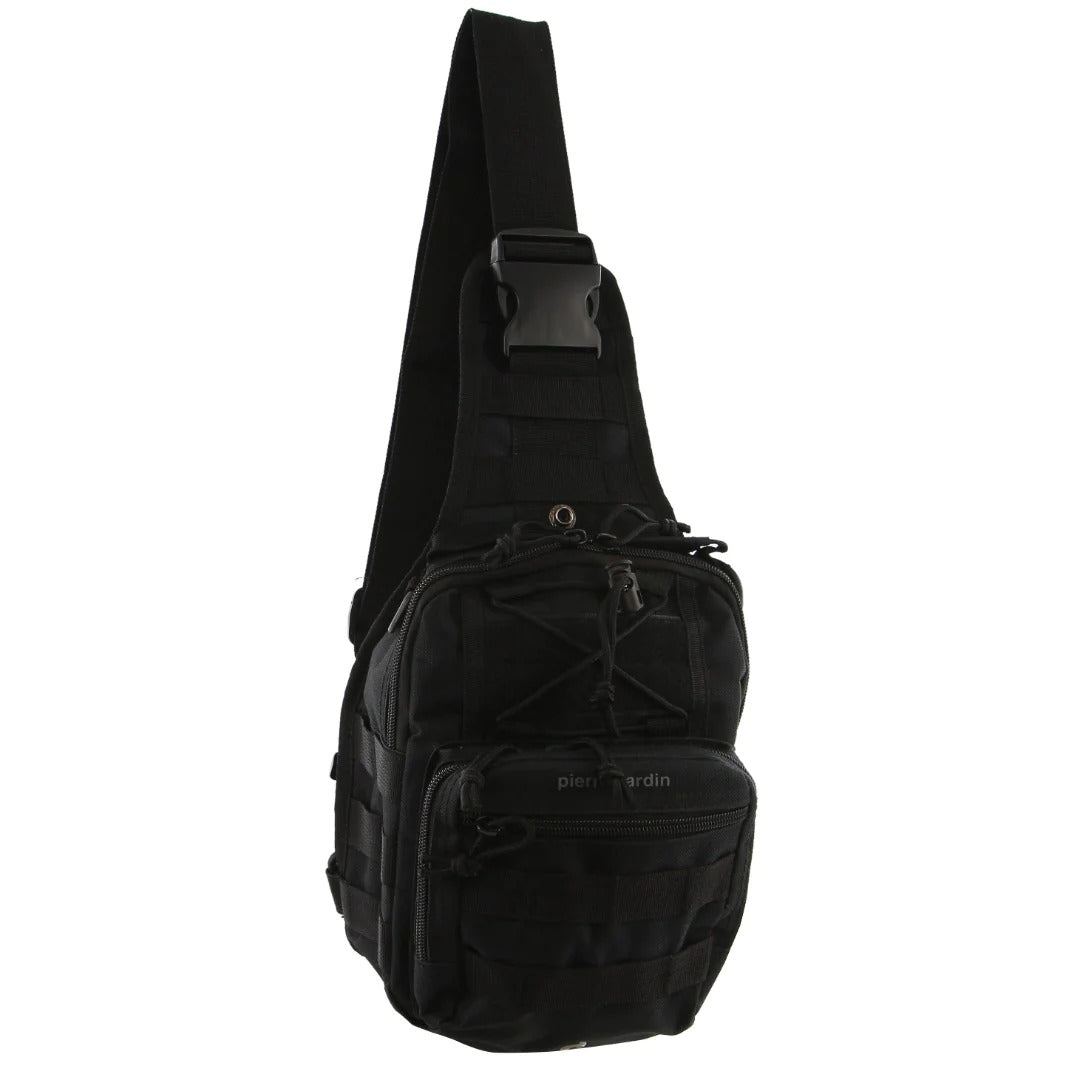 Pierre Cardin Cross Body Tactical Sling Bag Rucksack Army Style in Black - 0