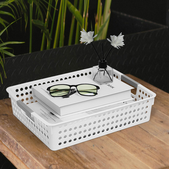 36x Premium Plastic Storage Basket Bulk w/ Grip Handles 26.5*17.2*7.3cm