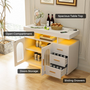 Buffet Sideboard Cabinet With RGB LED Light and Charging Station Console Coffee Bar White-8