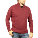 100% SHETLAND RAGG WOOL Half Zip Up Knit JUMPER Pullover Mens Sweater Knitted - Burgundy - XL-2