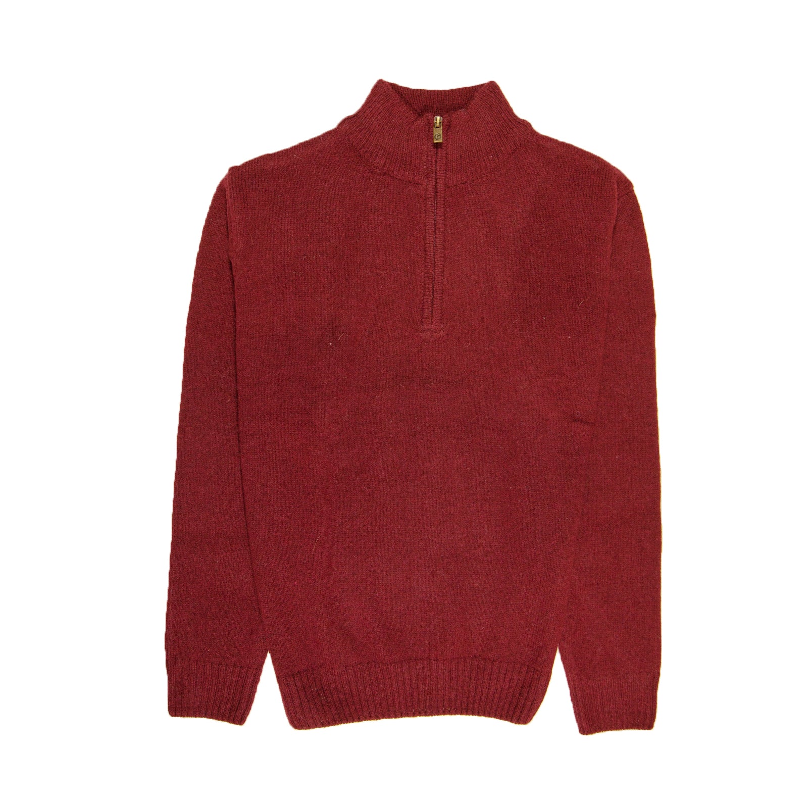 100% SHETLAND RAGG WOOL Half Zip Up Knit JUMPER Pullover Mens Sweater Knitted - Burgundy - XL