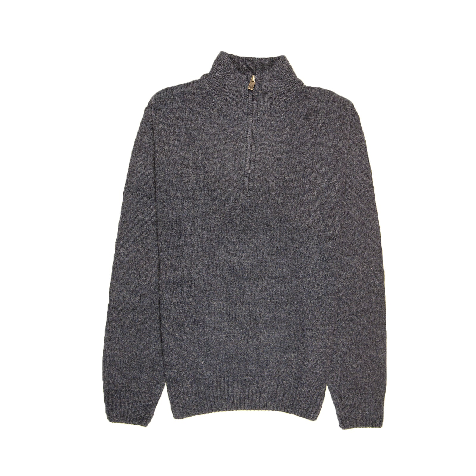 100% SHETLAND RAGG WOOL Half Zip Up Knit JUMPER Pullover Mens Sweater Knitted - Denim Blue (45) - 3XL - L