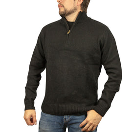 100% SHETLAND RAGG WOOL Half Zip Up Knit JUMPER Pullover Mens Sweater Knitted - Plain Black - XXL