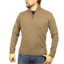100% SHETLAND RAGG WOOL Half Zip Up Knit JUMPER Pullover Mens Sweater Knitted - Nutmeg - S-1