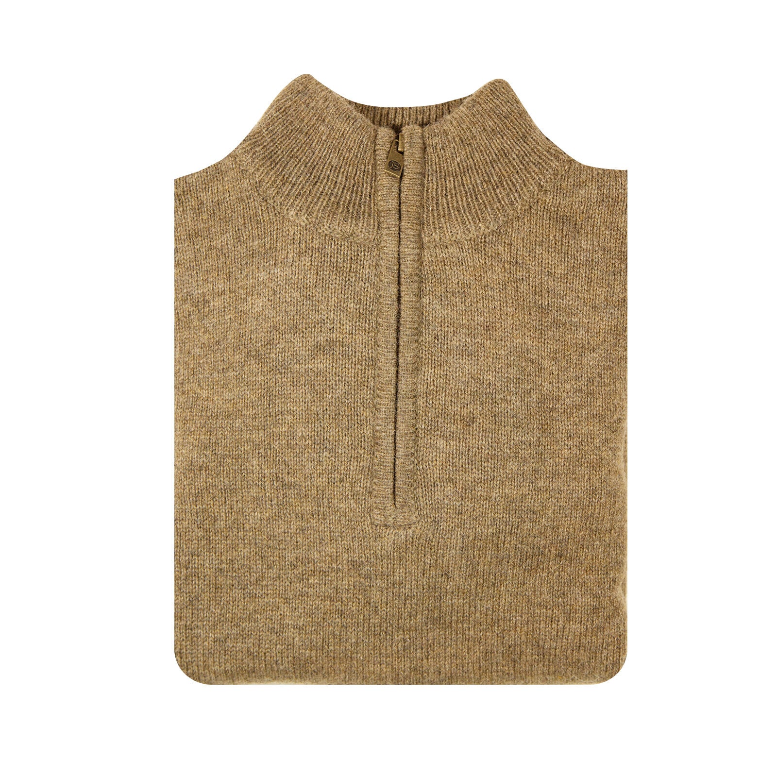 100% SHETLAND RAGG WOOL Half Zip Up Knit JUMPER Pullover Mens Sweater Knitted - Nutmeg - S
