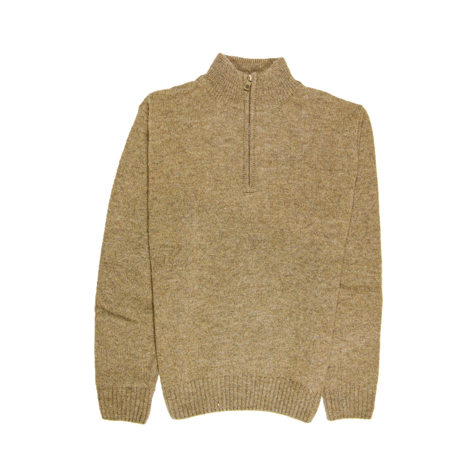 100% SHETLAND RAGG WOOL Half Zip Up Knit JUMPER Pullover Mens Sweater Knitted - Nutmeg - S