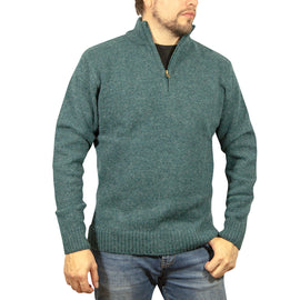 100% SHETLAND RAGG WOOL Half Zip Up Knit JUMPER Pullover Mens Sweater Knitted - Sherwood - 3XL