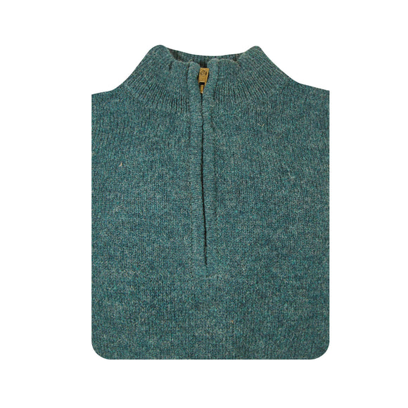100% SHETLAND RAGG WOOL Half Zip Up Knit JUMPER Pullover Mens Sweater Knitted - Sherwood - S