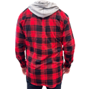 Mens Cotton Flannelette Shirt w Jersey Hood Long Sleeve Flannel - Red - L-8