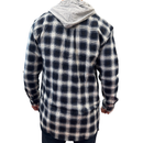 Mens Cotton Flannelette Shirt w Jersey Hood Long Sleeve Flannel - Black - 2XL-4