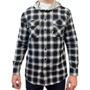 Mens Cotton Flannelette Shirt w Jersey Hood Long Sleeve Flannel - Black - XL-1
