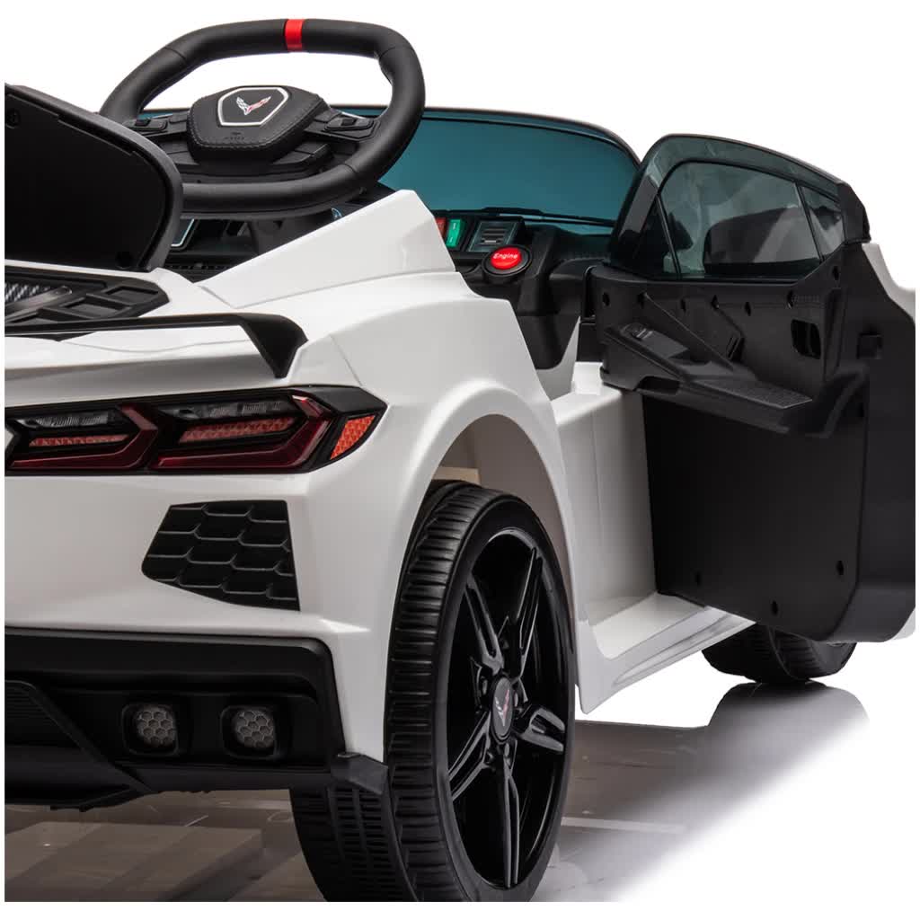 12V Licensed V8 Corvette Battery Powered Sports Kids Ride On Car – White - 0