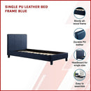 Single PU Leather Bed Frame Blue-3