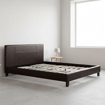 Queen PU Leather Bed Frame Brown - 0