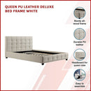 Queen PU Leather Deluxe Bed Frame White-3