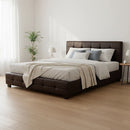 Queen PU Leather Deluxe Bed Frame Brown-7
