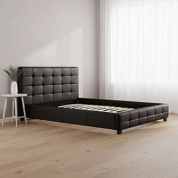 Queen PU Leather Deluxe Bed Frame Black - 0