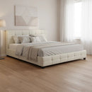 King PU Leather Deluxe Bed Frame White-7