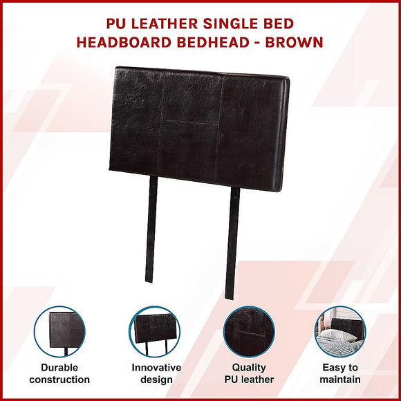 PU Leather Single Bed Headboard Bedhead - Brown