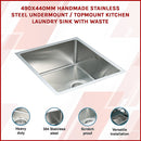 490x440mm Handmade Stainless Steel Undermount / Topmount Kitchen Laundry Sink with Waste-3