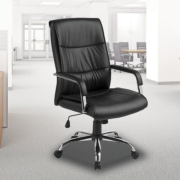 PU Leather Office Chair – Ergonomic Executive Swivel Desk Chair with Padded Seat in Black