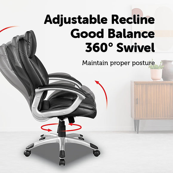 PU Leather Executive Office Chair – Ergonomic Swivel Computer Desk Chair in Black