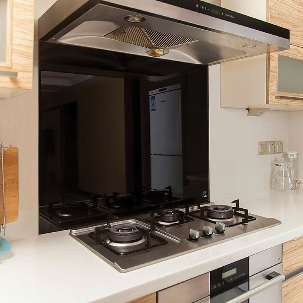 Toughened 90cm x 70cm Black Glass Kitchen Splashback - 0