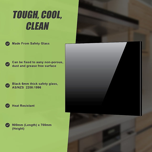 Toughened 90cm x 70cm Black Glass Kitchen Splashback