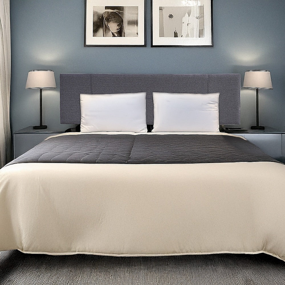 Linen Fabric King Bed Headboard Bedhead - Grey - 0