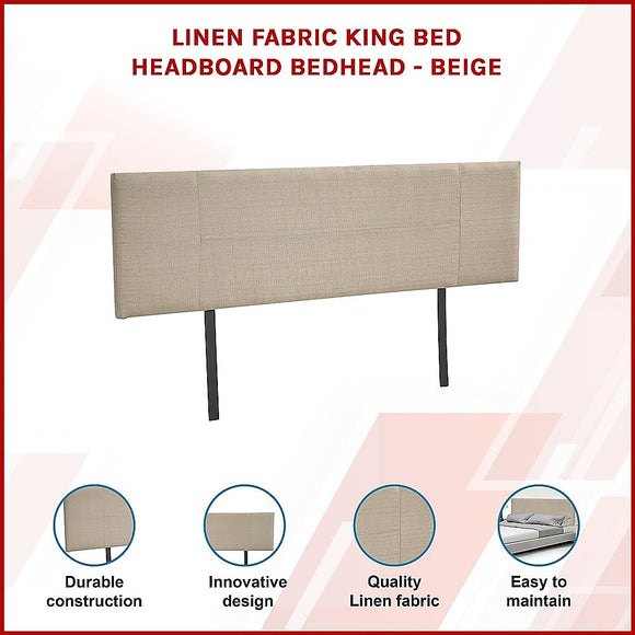 Linen Fabric King Bed Headboard Bedhead - Beige