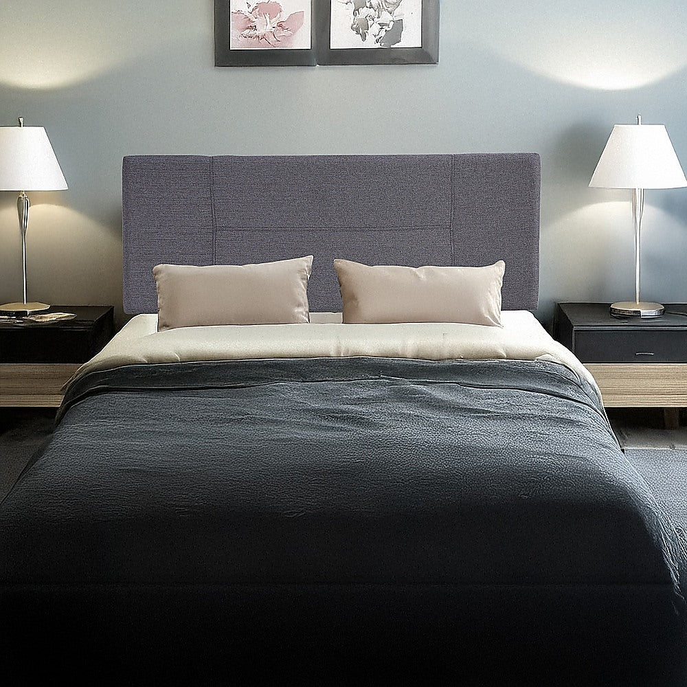 Linen Fabric Double Bed Headboard Bedhead - Grey - 0