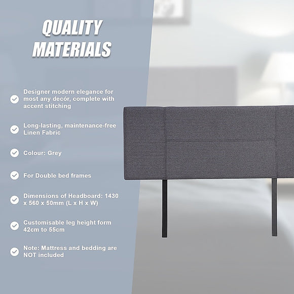 Linen Fabric Double Bed Headboard Bedhead - Grey